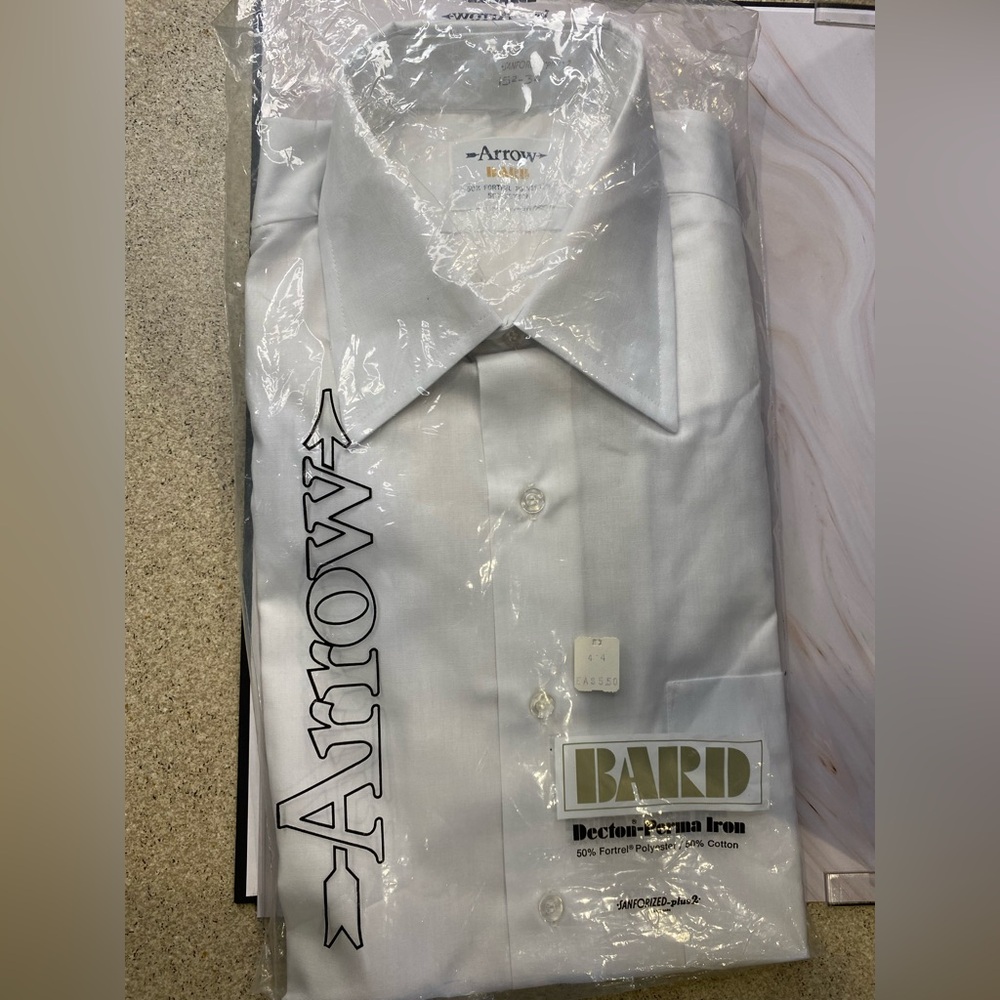 VINTAGE Arrow Men's Classic White Dress Shirt- FORTREL Cotton Blend NWT